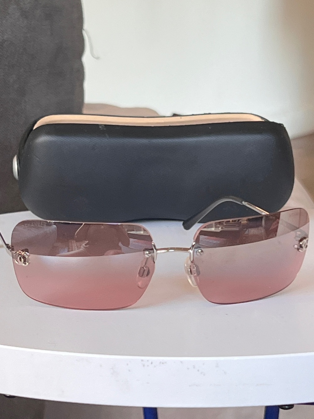 Vintage Chanel 4017 Rimless Pink Gradient Sunglasses C.124/7E Y2K CC Logo + Case